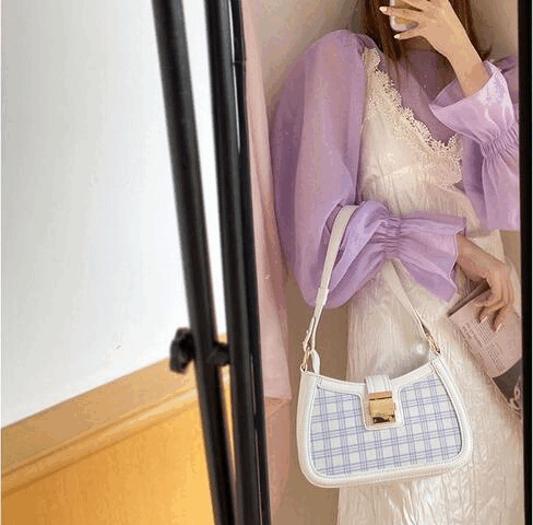 하이엔드 여자 유럽풍 체크 무늬 숄더백 바게트 핸드백 가방 귀엽고 여성스러운 여자 가방